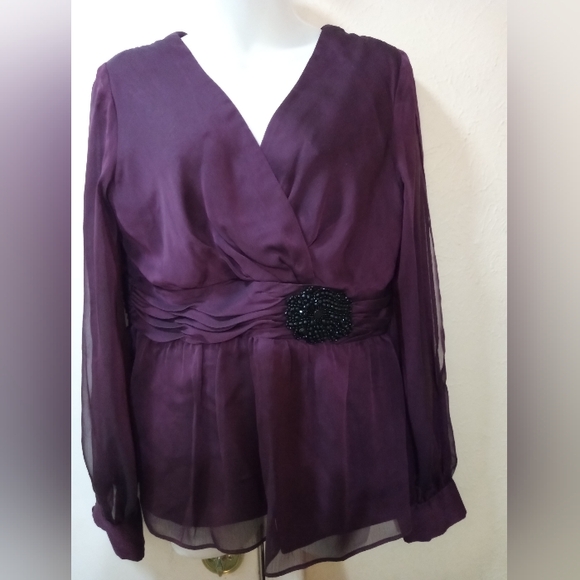 Plum blouse with chiffon split sleeves - Picture 1 of 10